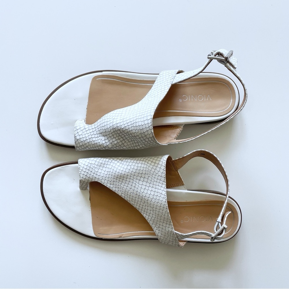Vionic White Snake-Embossed Slingback Sandals